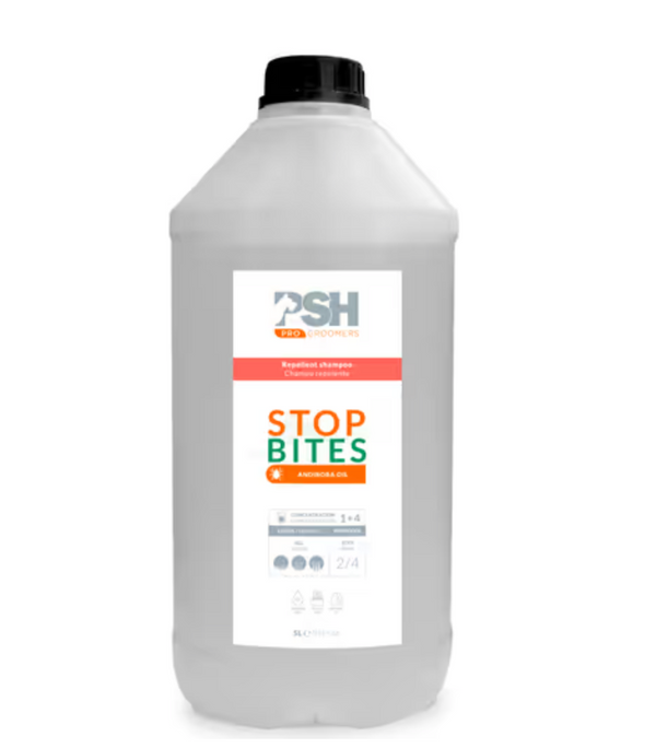 Shampoo PSH Pro Stop Bites - repellente per insetti per cani e gatti con andiroba, concentrato 1:4 - 5L