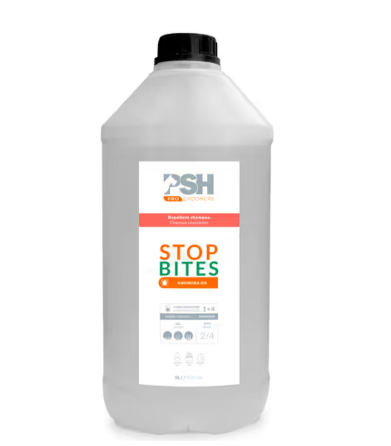 Shampoo PSH Pro Stop Bites - repellente per insetti per cani e gatti con andiroba, concentrato 1:4 - 5L