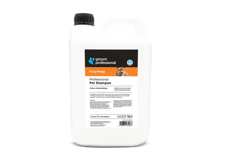 Groom Professional Foxy Poop Shampoo 4L - shampoo per rimuovere lo sporco e gli odori più ostinati dal pelo degli animali, concentrato 1:10